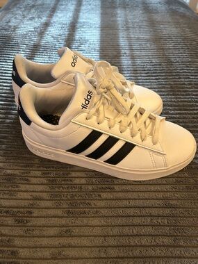 adidas Women White Sneakers with Black Stripes